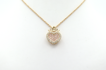 10K Gold CZ Pink Heart with Crown Charm