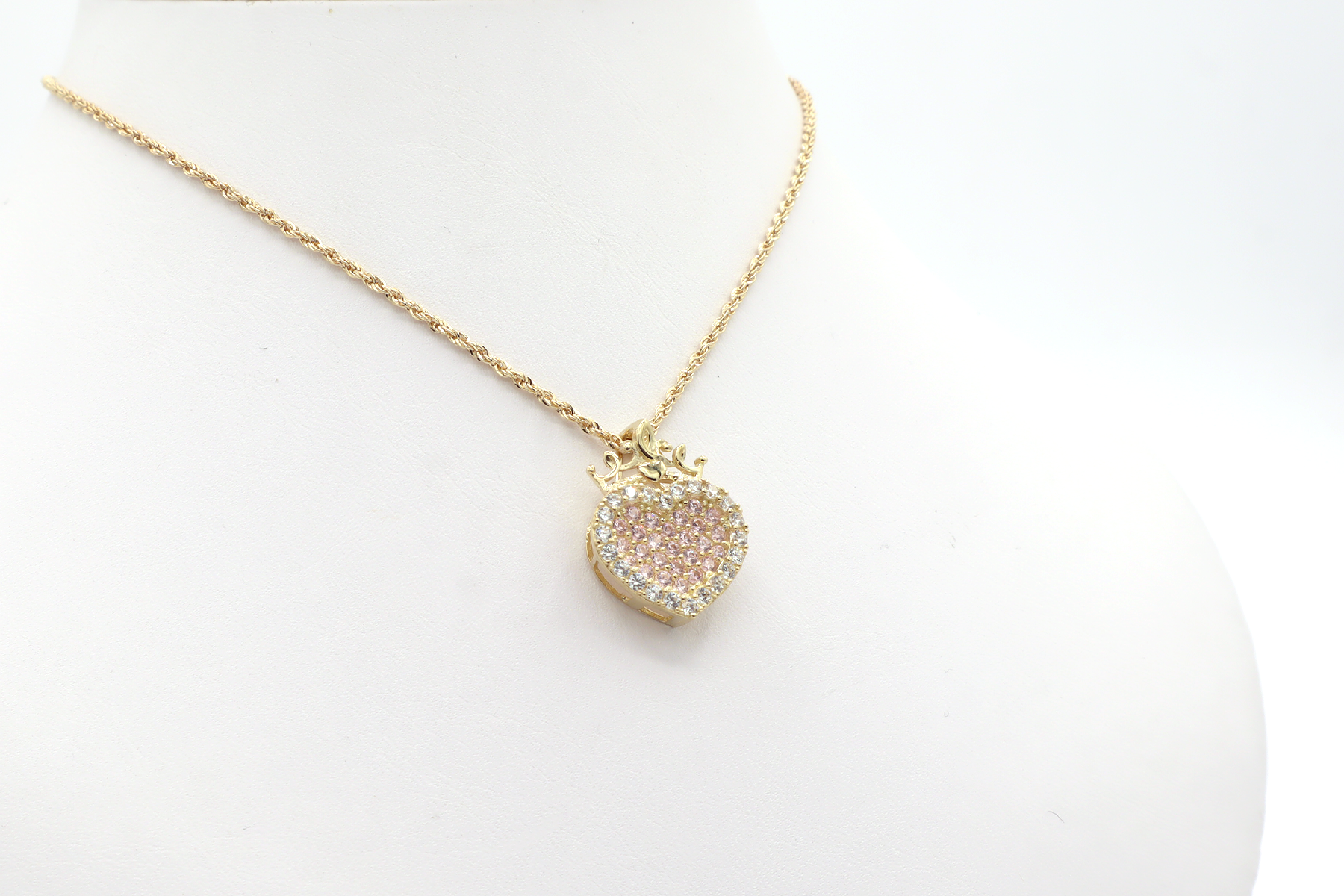 10K Gold CZ Pink Heart with Crown Charm
