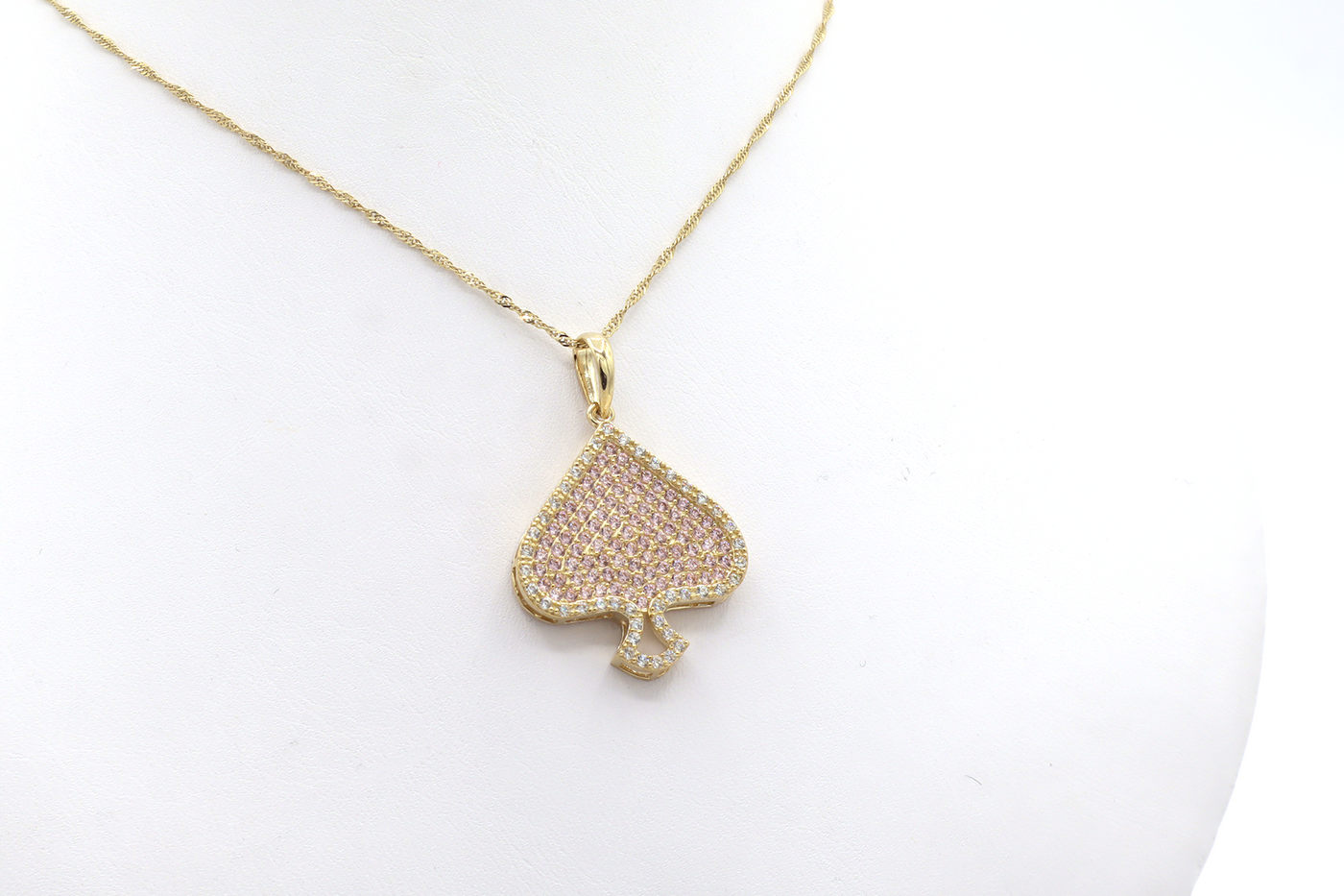 10K Solid Gold Pink CZ Spade Charm