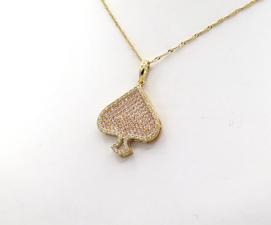 10K Solid Gold Pink CZ Spade Charm