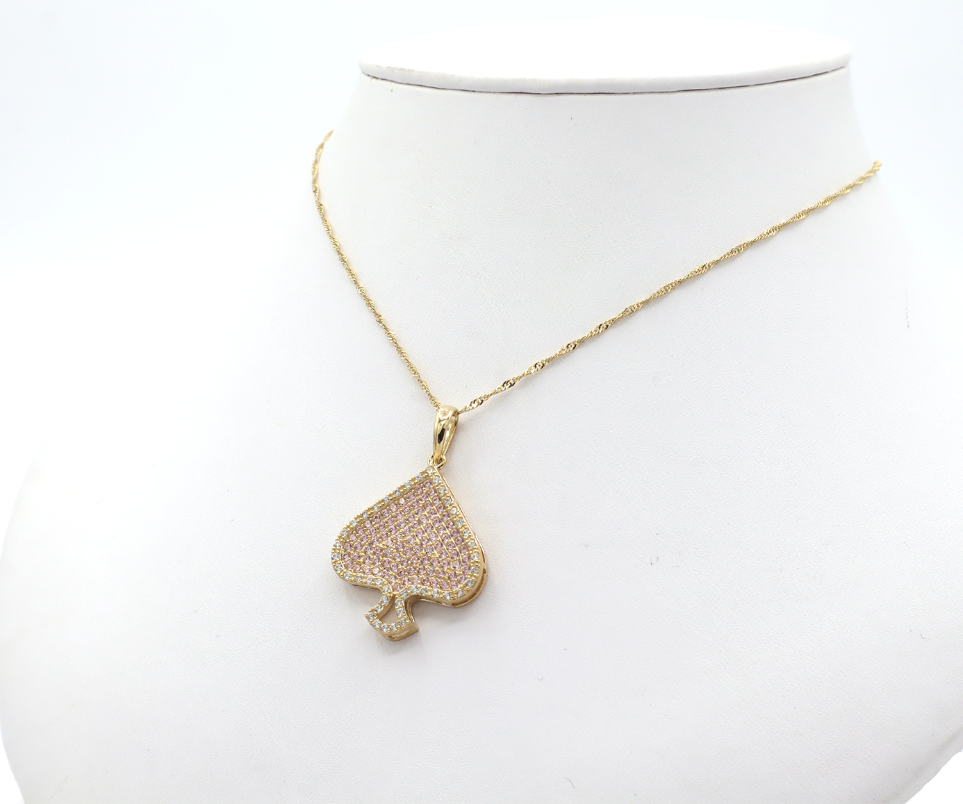 10K Solid Gold Pink CZ Spade Charm