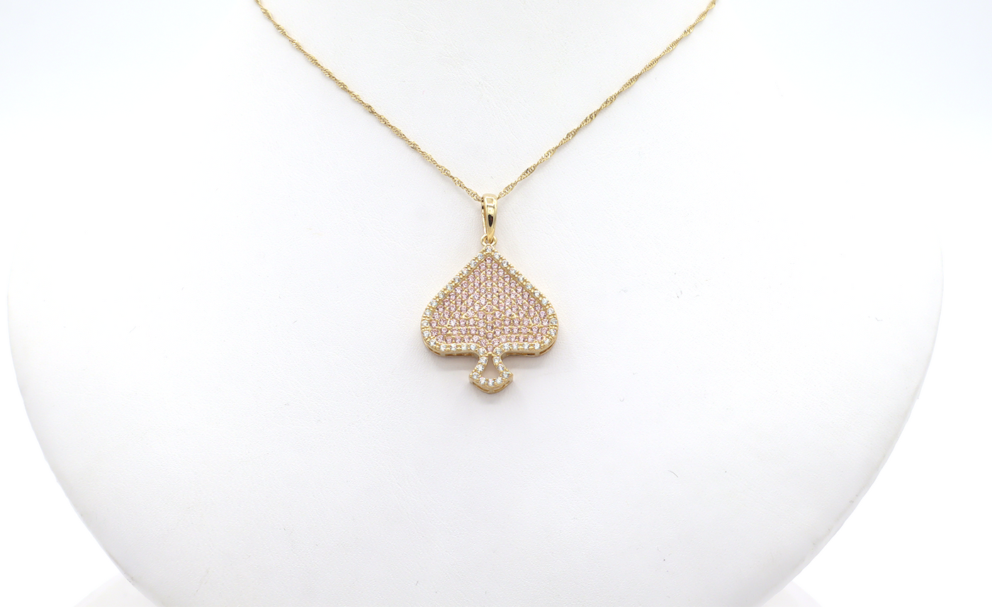 10K Solid Gold Pink CZ Spade Charm