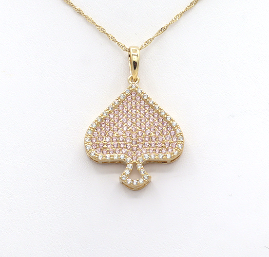 10K Solid Gold Pink CZ Spade Charm