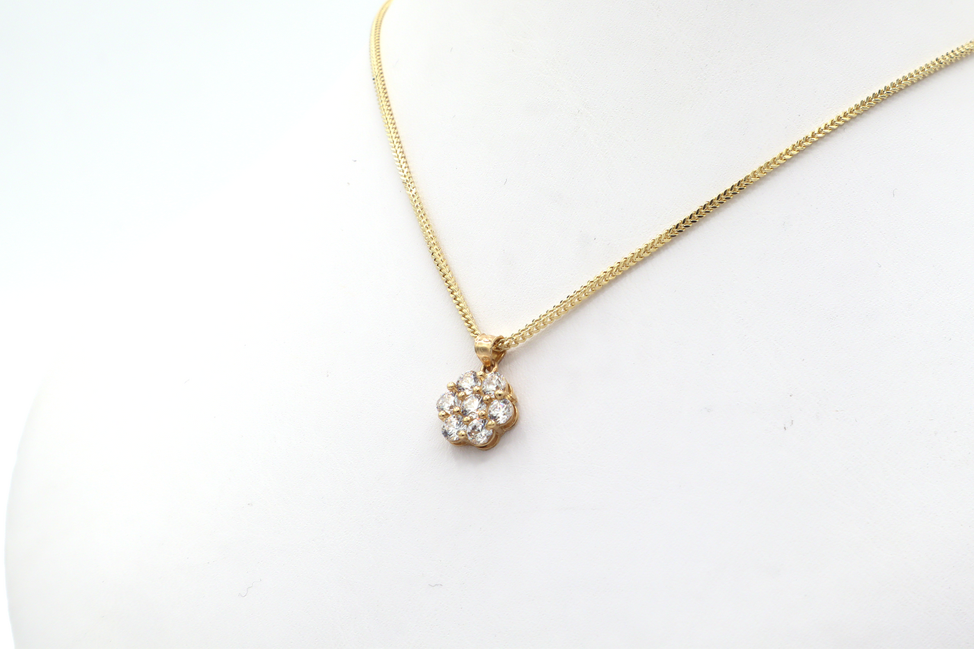 10K Solid Gold White CZ Flower Charm (7 Stones)