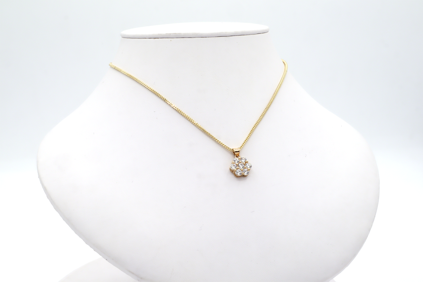 10K Solid Gold White CZ Flower Charm (7 Stones)