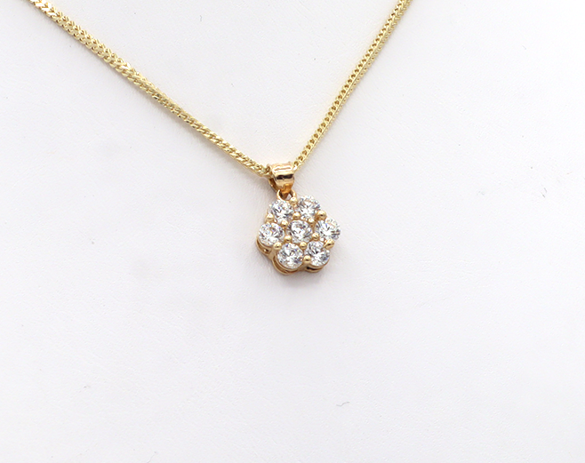 10K Solid Gold White CZ Flower Charm (7 Stones)