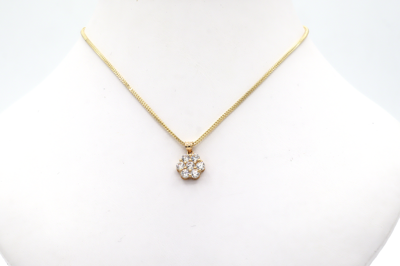 10K Solid Gold White CZ Flower Charm (7 Stones)