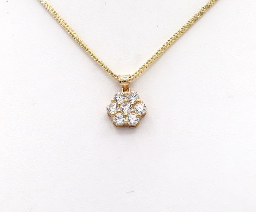 10K Solid Gold White CZ Flower Charm (7 Stones)