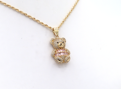 10K Gold CZ White and Pink Cubics Cute Bear STF DIAMONDS