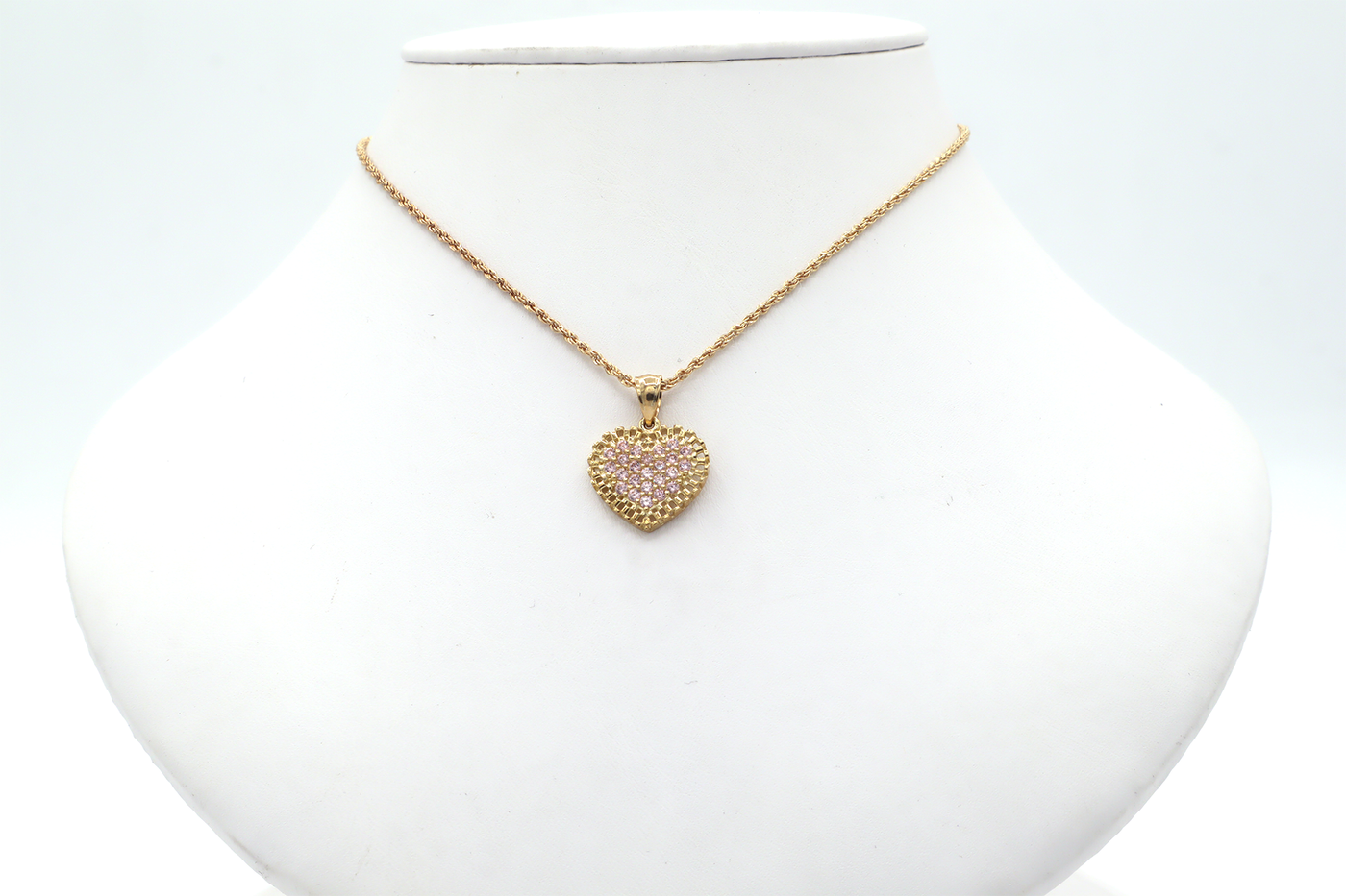 10K Solid Yellow Gold Pink Rolly Heart CZ Charm