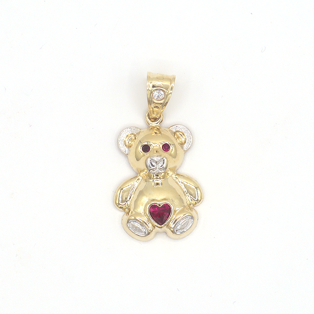10K Solid Gold Diamond-Cut Cutie Teddy Bear Heart Pendant