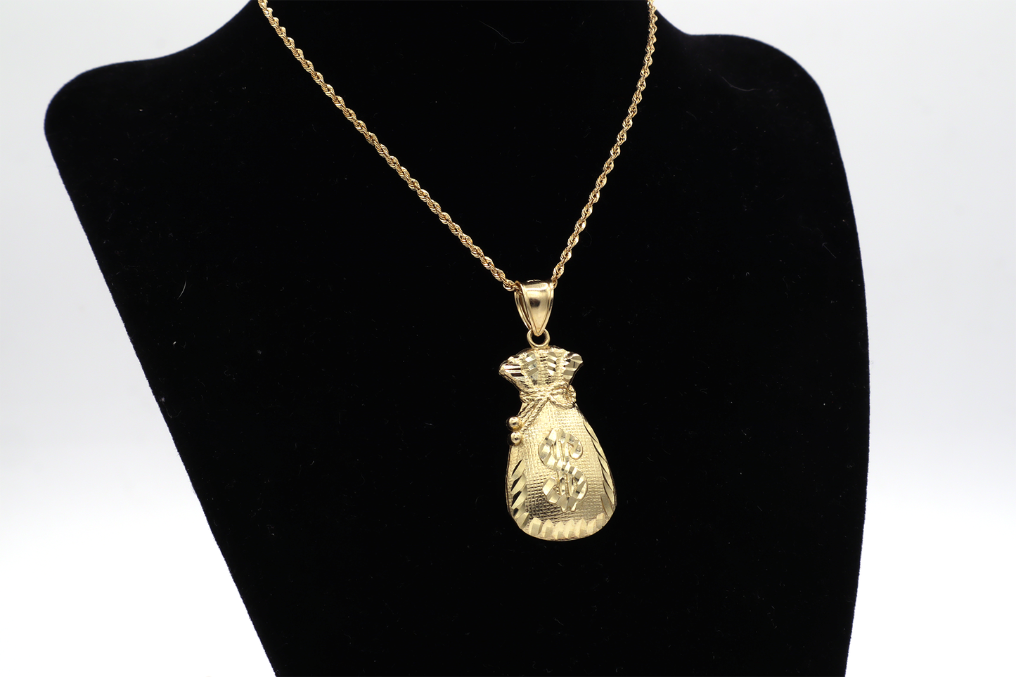 10K Gold Fat Wide Long Money Bag Charm STF Diamonds