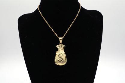 10K Gold Fat Wide Long Money Bag Charm STF Diamonds