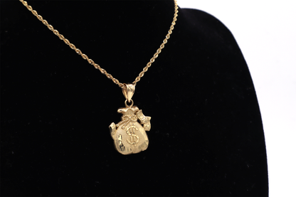 10K Gold Fat Wide Long Money Bag Charm STF Diamonds