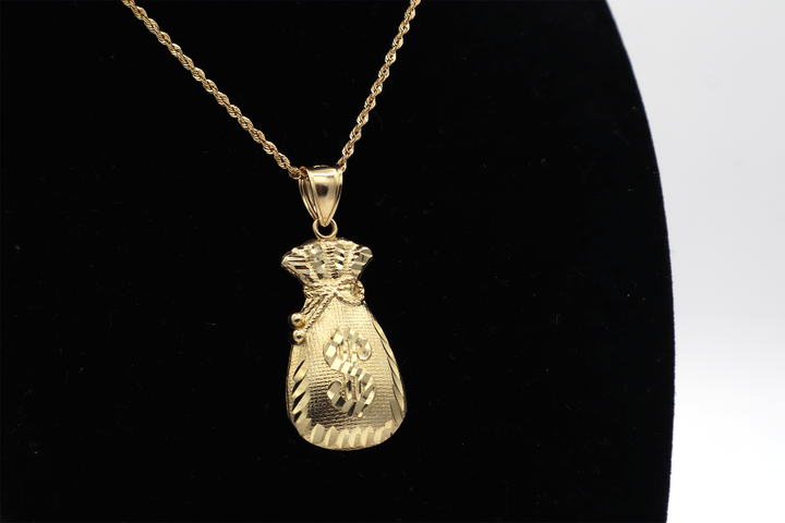 10K Solid Gold Long Fat Money Bag Charm