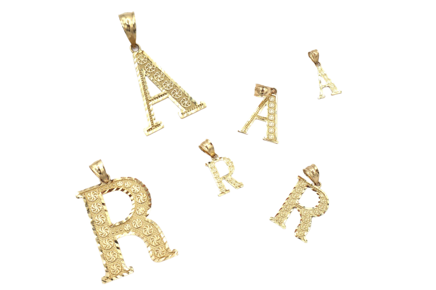 10K Solid Yellow Gold Italian Pattern Initial Charm