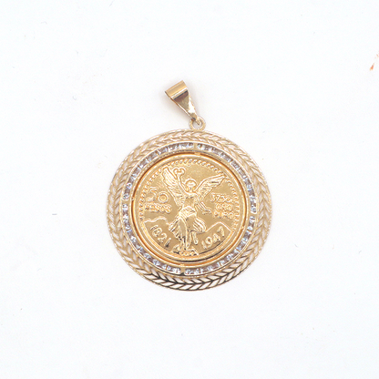 14K Gold Angel Bola Coin Pendant with Beautiful pattern and Diamonds 1821,1947,50years - STF DIAMONDS