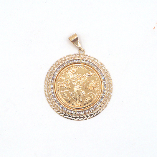 14K Gold Angel Bola Coin Pendant with Beautiful pattern and Diamonds 1821,1947,50years - STF DIAMONDS