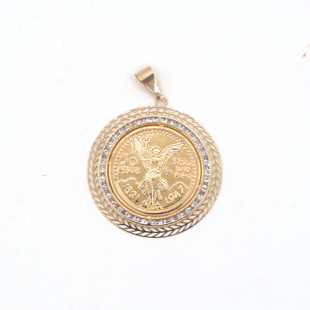 14K Solid Gold Centenario Angel Coin Pendant (Diamond Accent)