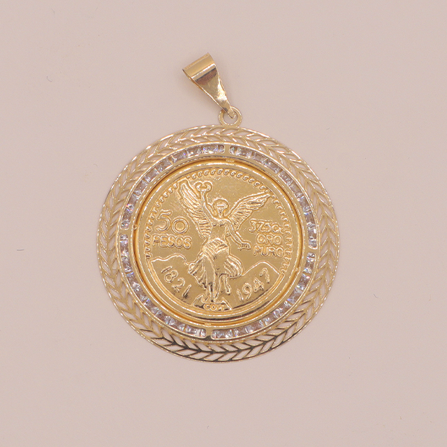 14K Solid Gold Centenario Angel Coin Pendant (Diamond Accent)