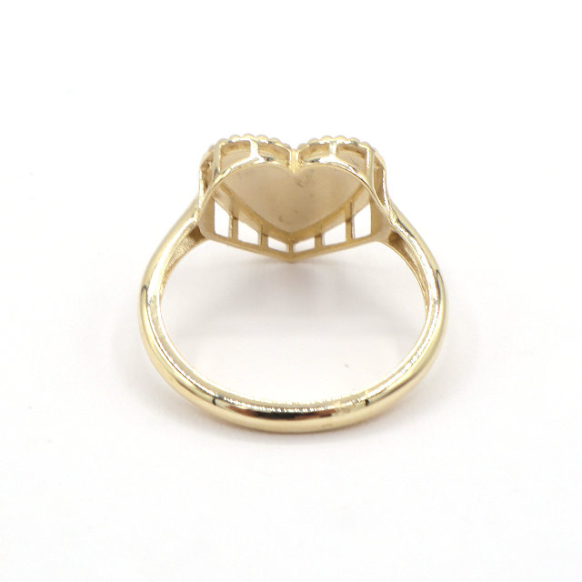 10K Solid Yellow Gold Diamond-Cut Heart Beaded Pattern Ring