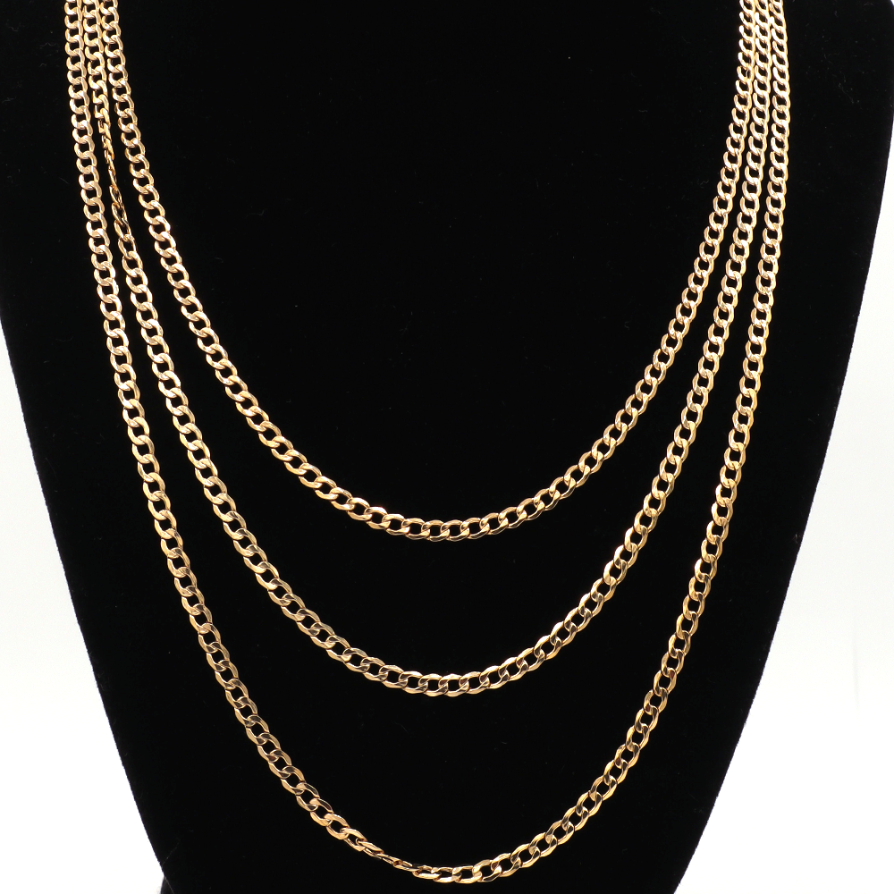 10K Solid Yellow Gold 3.5mm Fat Cuban Chain Necklace 16-26"