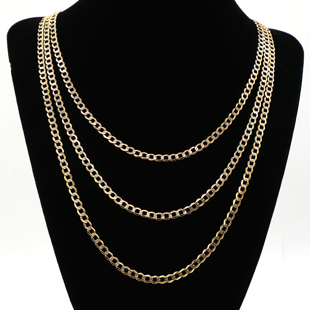 4MM Fat Cuban with White Gold Diamond cut  14K Yellow Gold  Chains Necklace -STF DIAMONDS