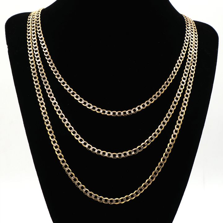 14K Solid Two-Tone Gold 4mm Fat Cuban Chain (Diamond-Cut) 16-26"