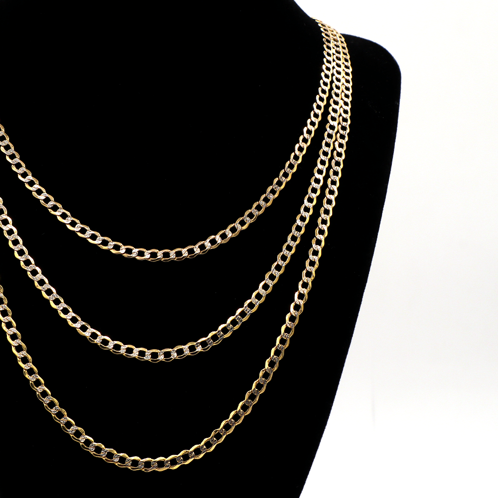 14K Solid Two-Tone Gold 4mm Fat Cuban Chain (Diamond-Cut) 16-26"