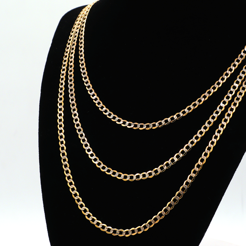 14K Solid Two-Tone Gold 4mm Fat Cuban Chain (Diamond-Cut) 16-26"