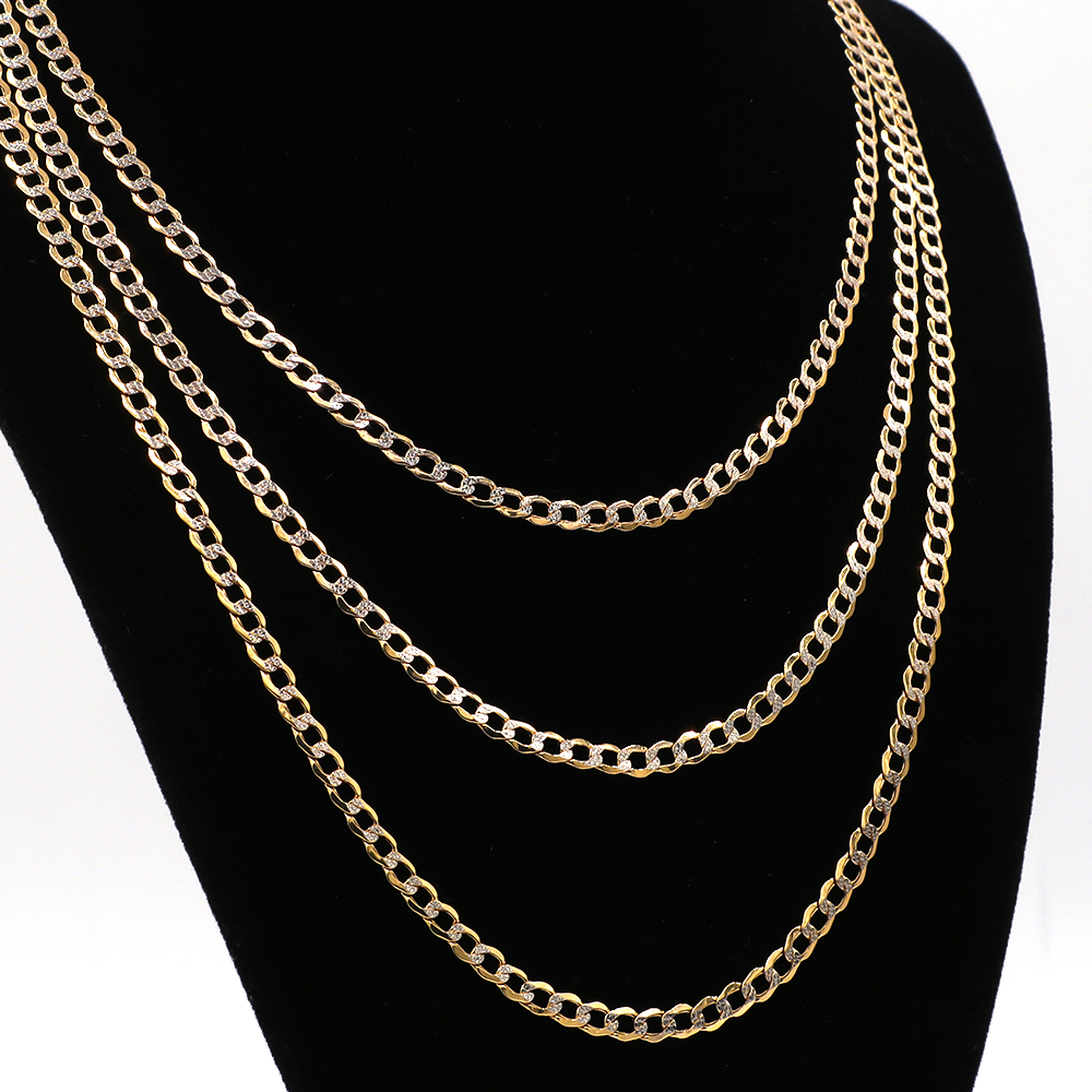 14K Solid Two-Tone Gold 4mm Fat Cuban Chain (Diamond-Cut) 16-26"