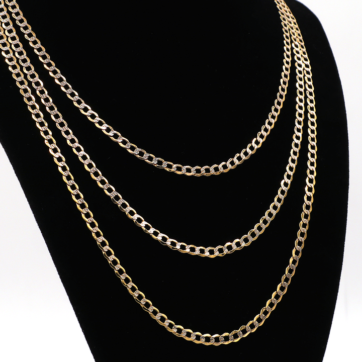 14K Solid Two-Tone Gold 4mm Fat Cuban Chain (Diamond-Cut) 16-26"