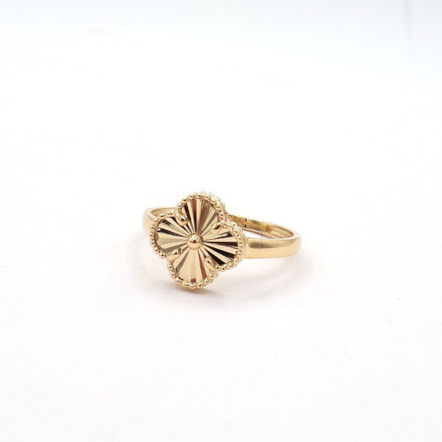 10K Yellow Gold Four Leaf Lucky Clover Charm Ring - STF DIAMONDS