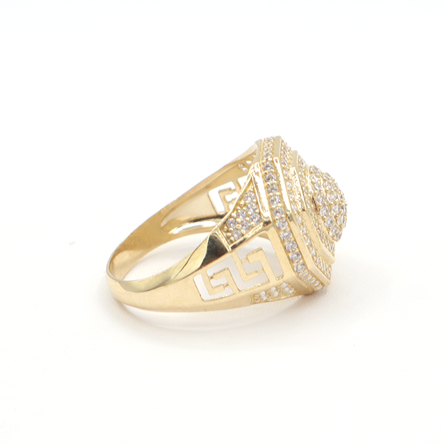 10K Solid Yellow Gold Men's Hexagon CZ Ring