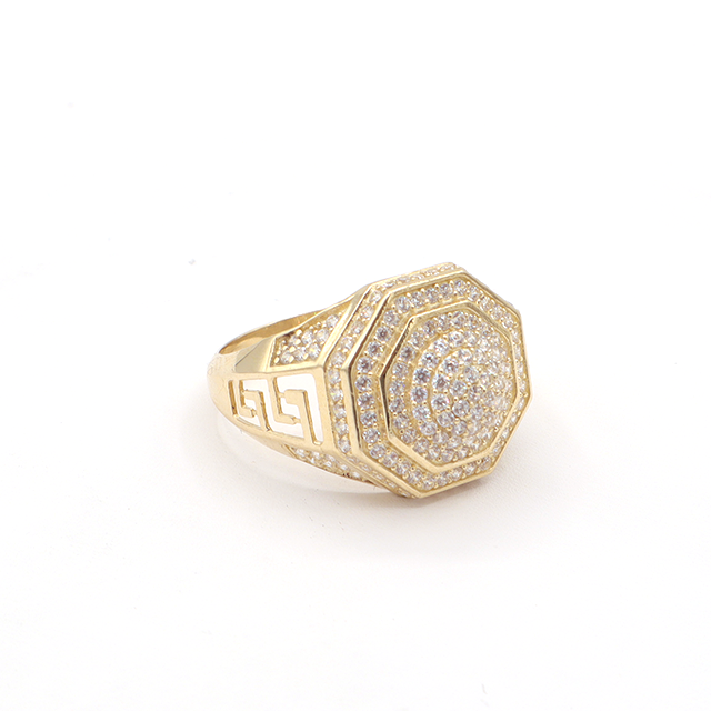 10K Solid Yellow Gold Men's Hexagon CZ Ring