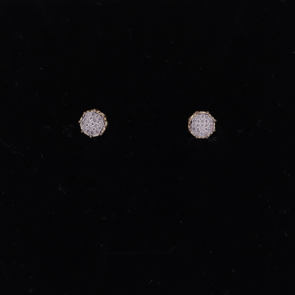 10K Solid Yellow Gold Octagon Pave Diamond Stud Earrings