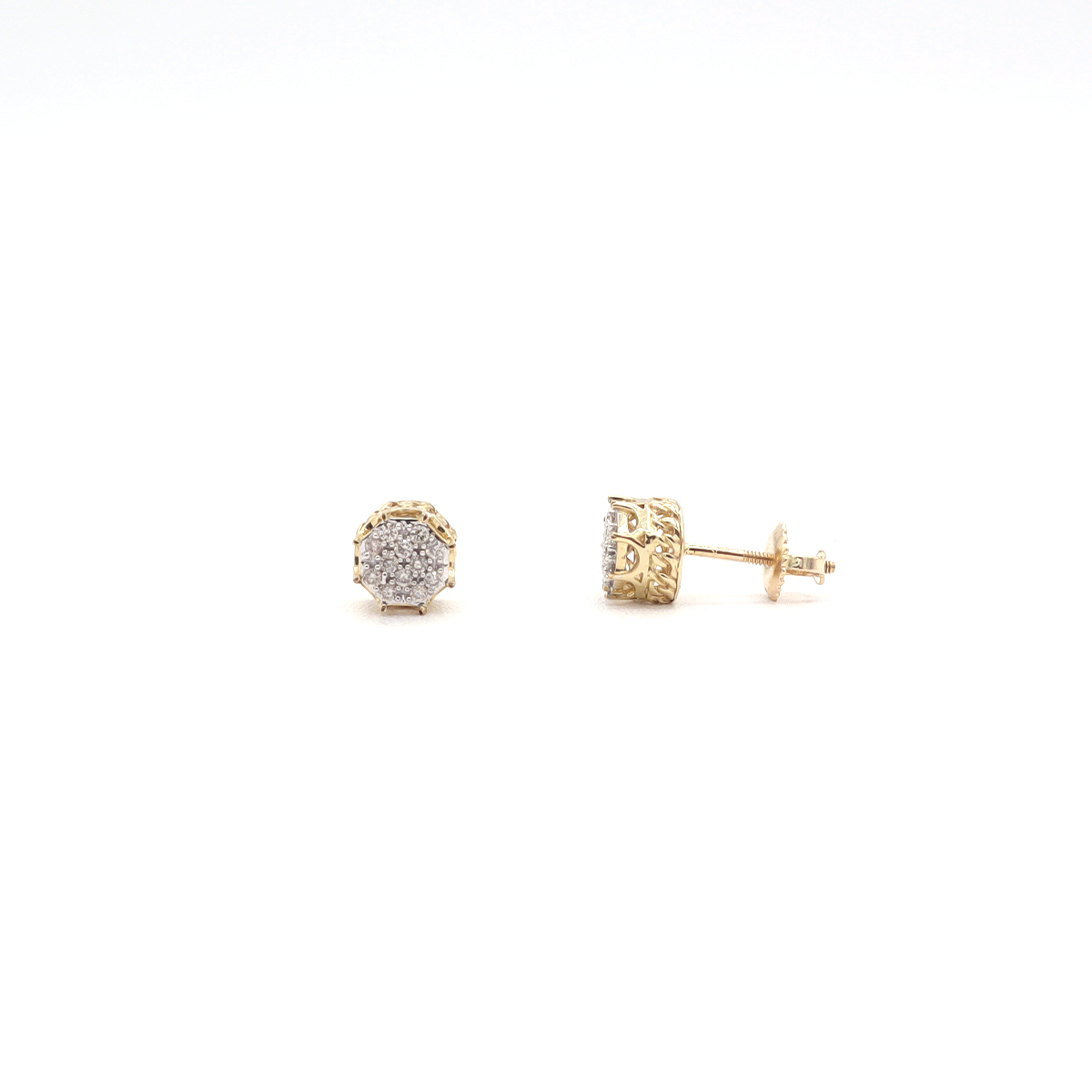 10K Yellow Gold Pavé Diamond Octagon shaped Stud earrings - STF DIAMONDS