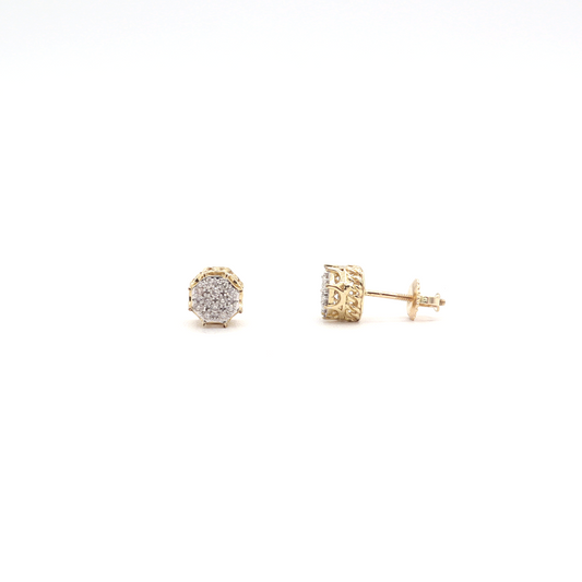 10K Yellow Gold Pavé Diamond Octagon shaped Stud earrings - STF DIAMONDS