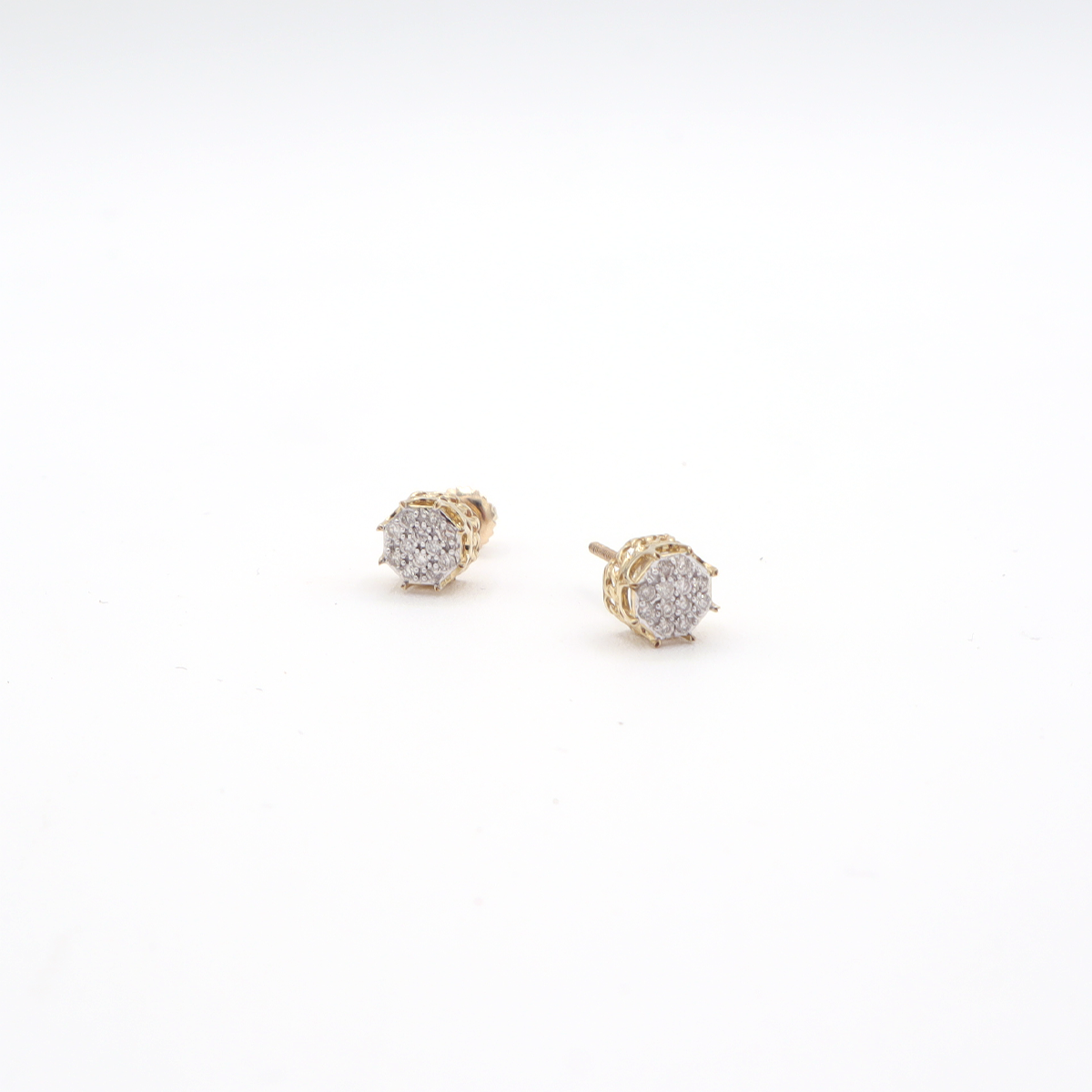 10K Yellow Gold Pavé Diamond Octagon shaped Stud earrings - STF DIAMONDS