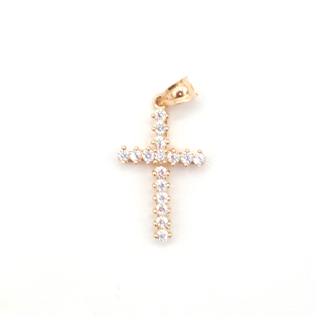 10K Solid Yellow Gold Small Cross CZ Charm