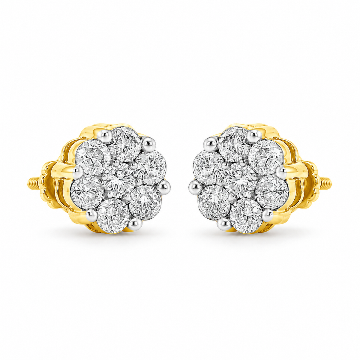10K Gold 0.75 Ctw Diamond Flower Earrings - front view