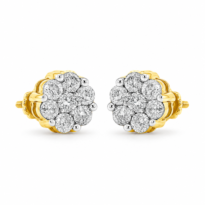 10K Gold 0.75 Ctw Diamond Flower Earrings