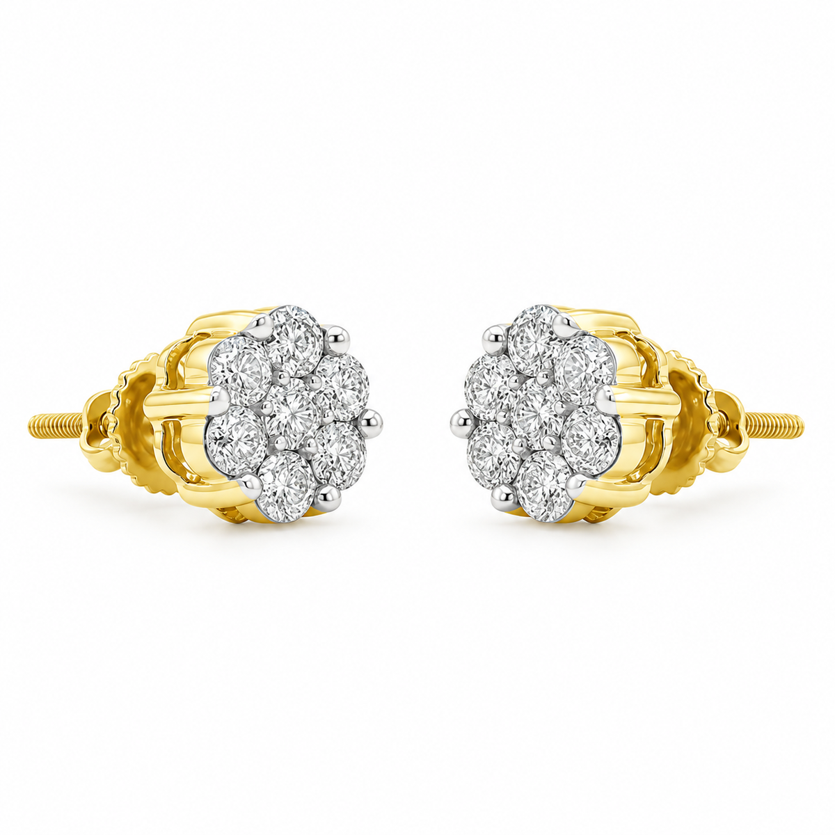 10K Gold 0.75 Ctw Diamond Flower Earrings - 45 degree view