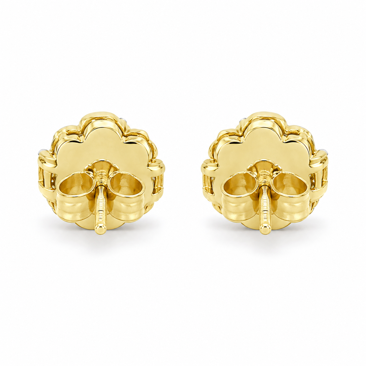 10K Gold 0.75 Ctw Diamond Flower Earrings - back view