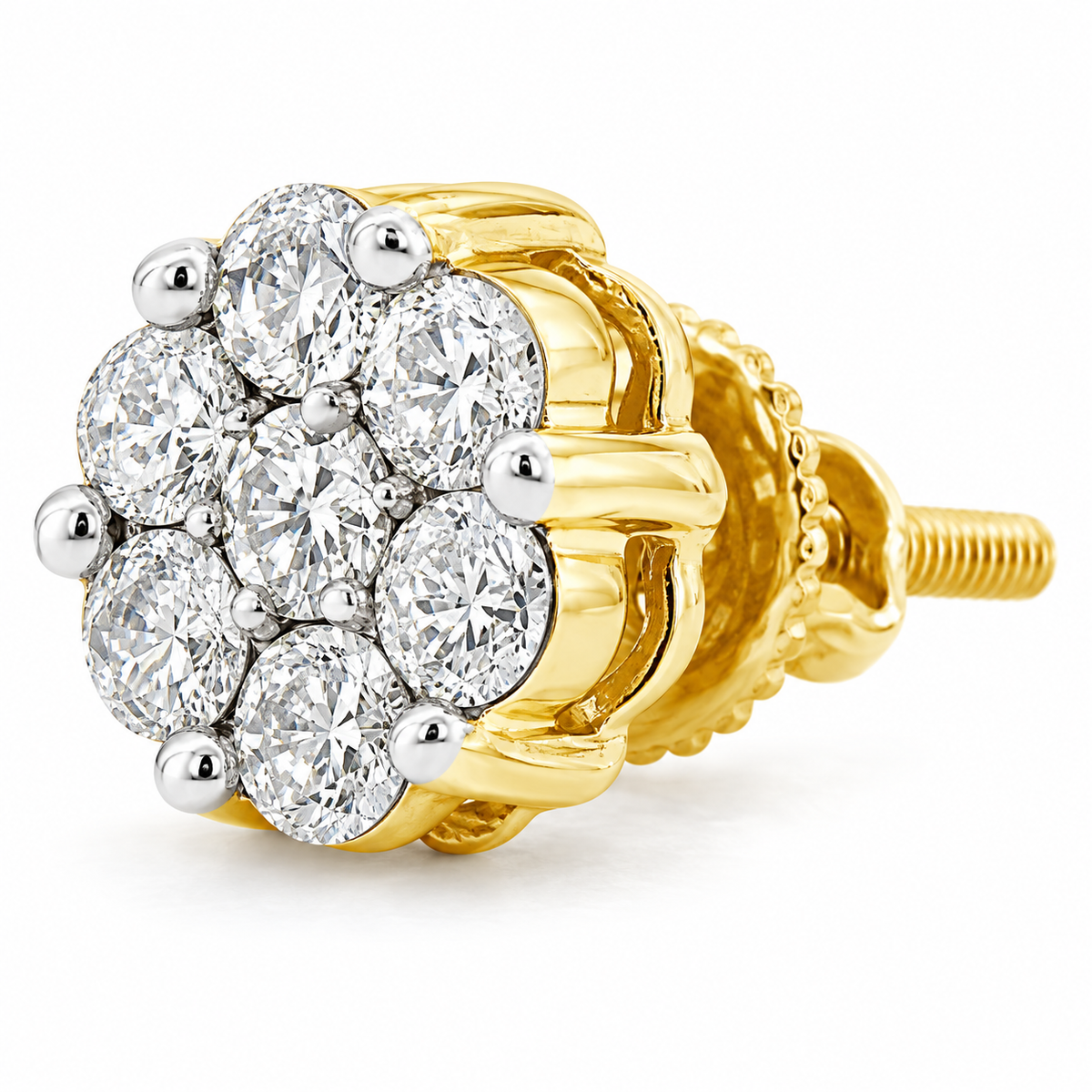 10K Gold 0.75 Ctw Diamond Flower Earrings - macro detail
