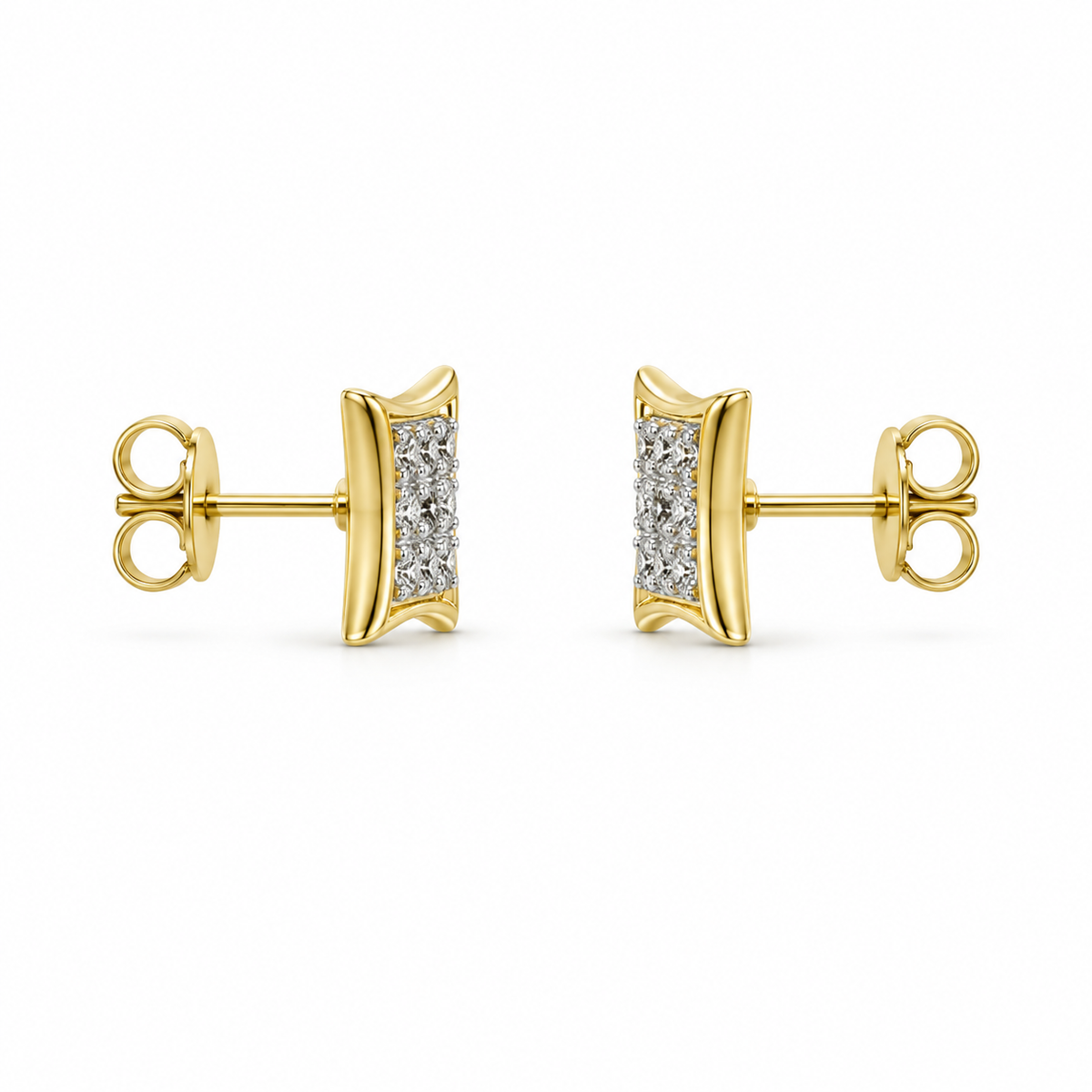 10K Gold 6mm Diamond Kite Earrings - side view