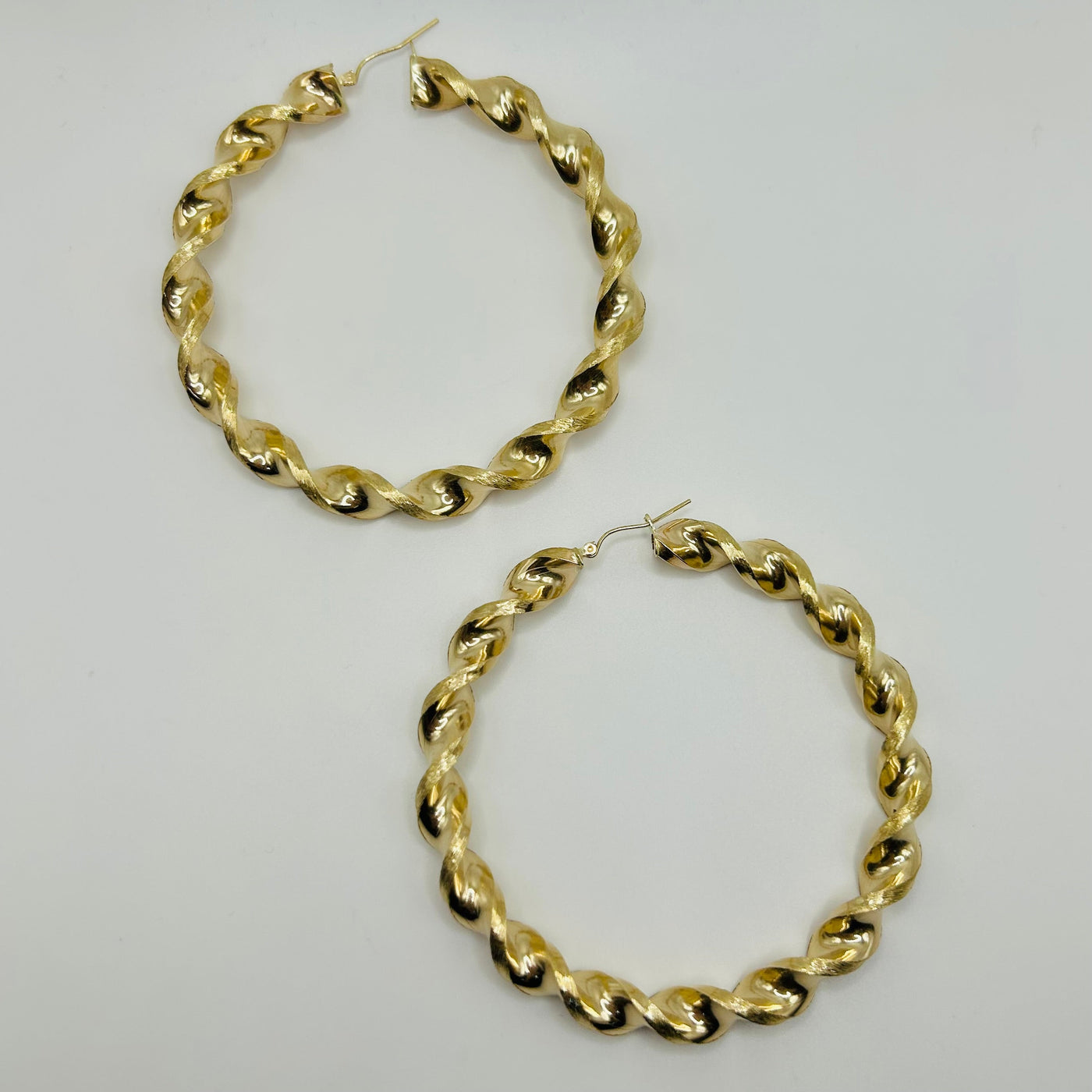 10K Yellow Gold Large Chunky Twist Hoops (3")