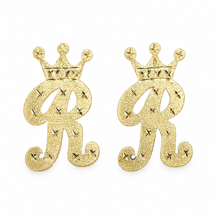 10K Gold Custom Initial Crown Earrings - front view