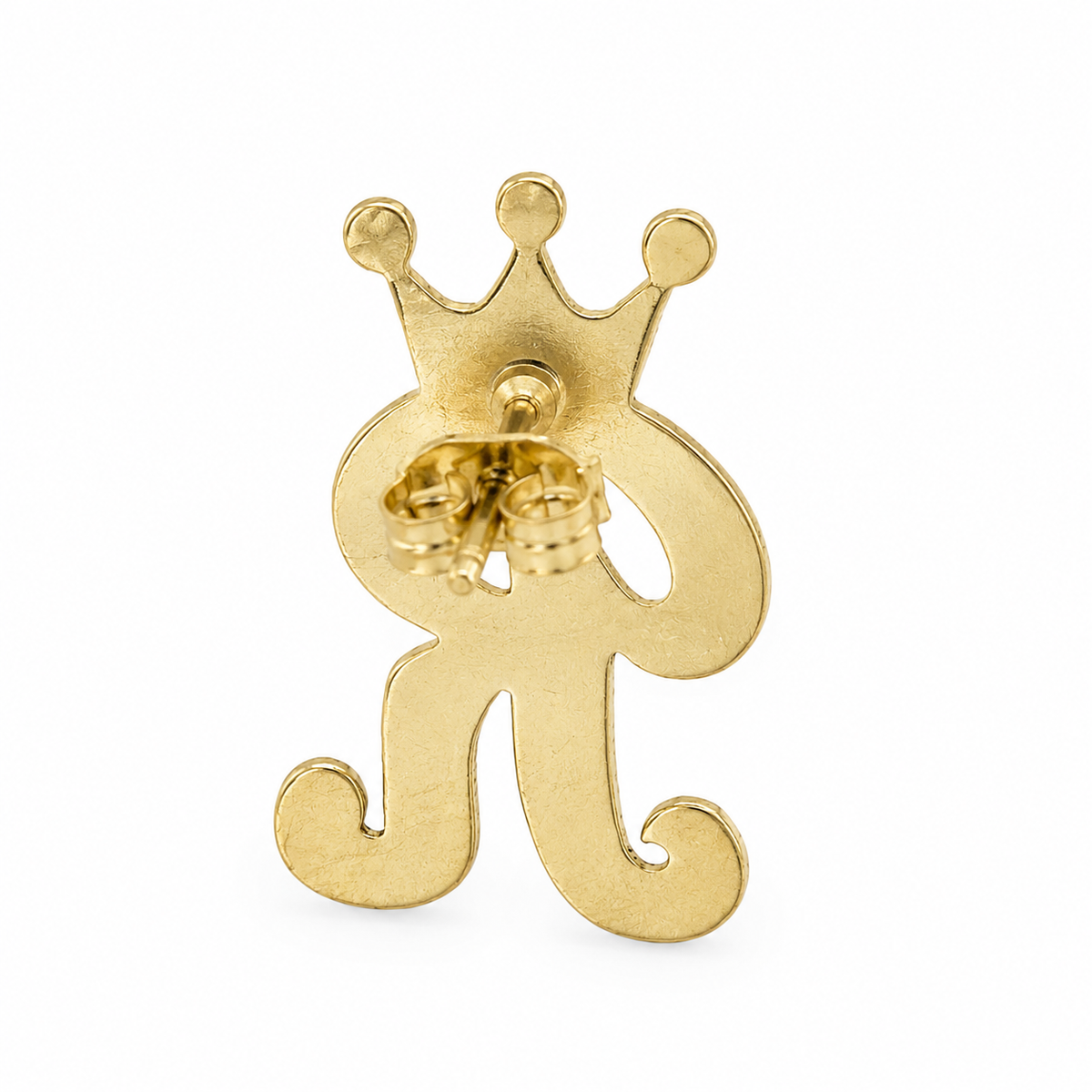 10K Gold Custom Initial Crown Earrings - back view