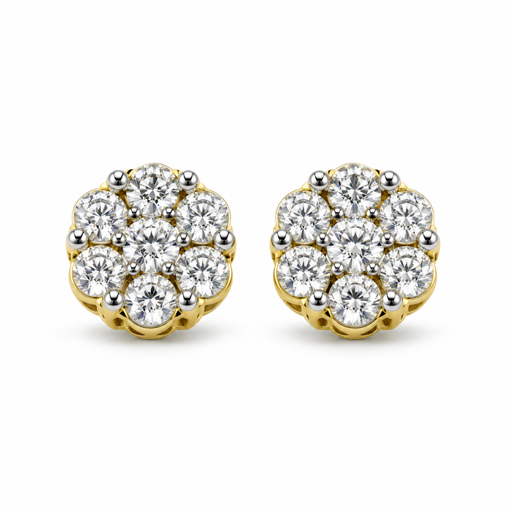 10K Gold Diamond 7 stone Flower Earrings 7mm - front view